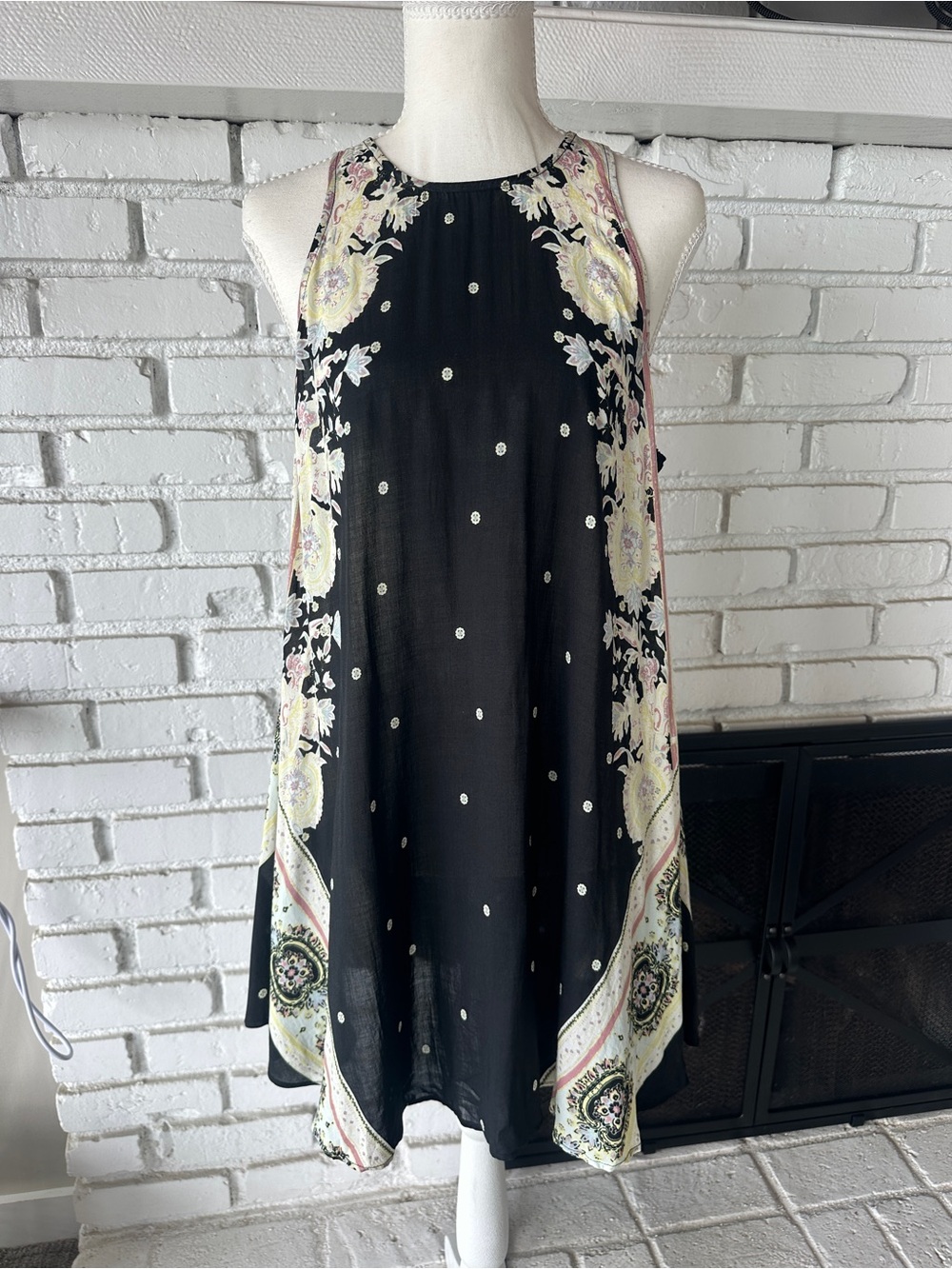 Free People Boho Floral Paisley Scarf Print Halter Swing Mini Dress - S